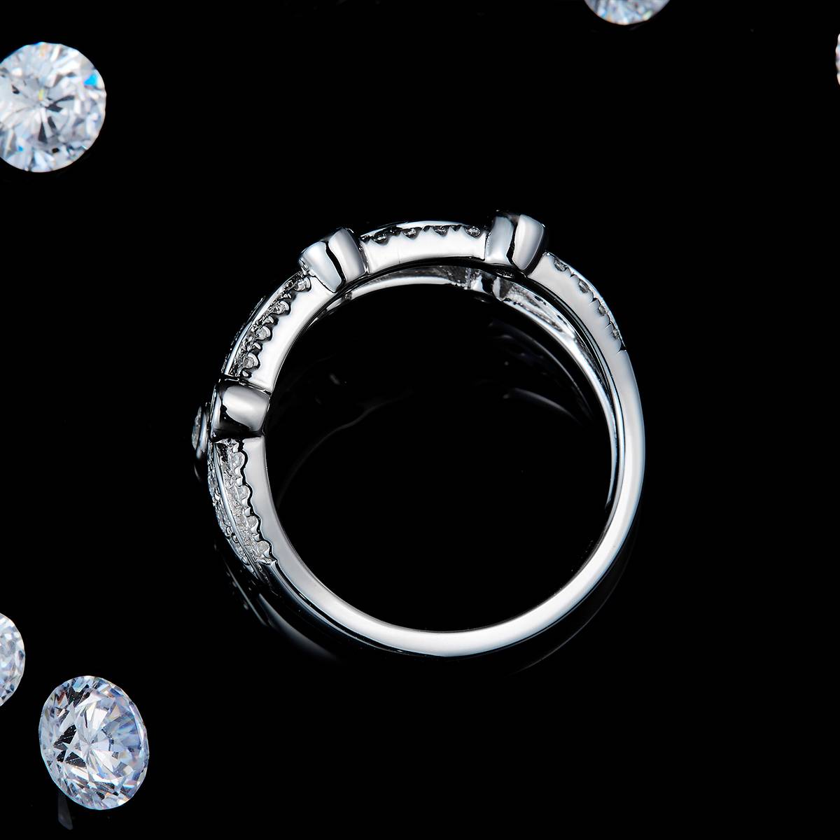 星穹花窗排戒女戒S925银镀白金定制选款主石莫桑钻0.96ct