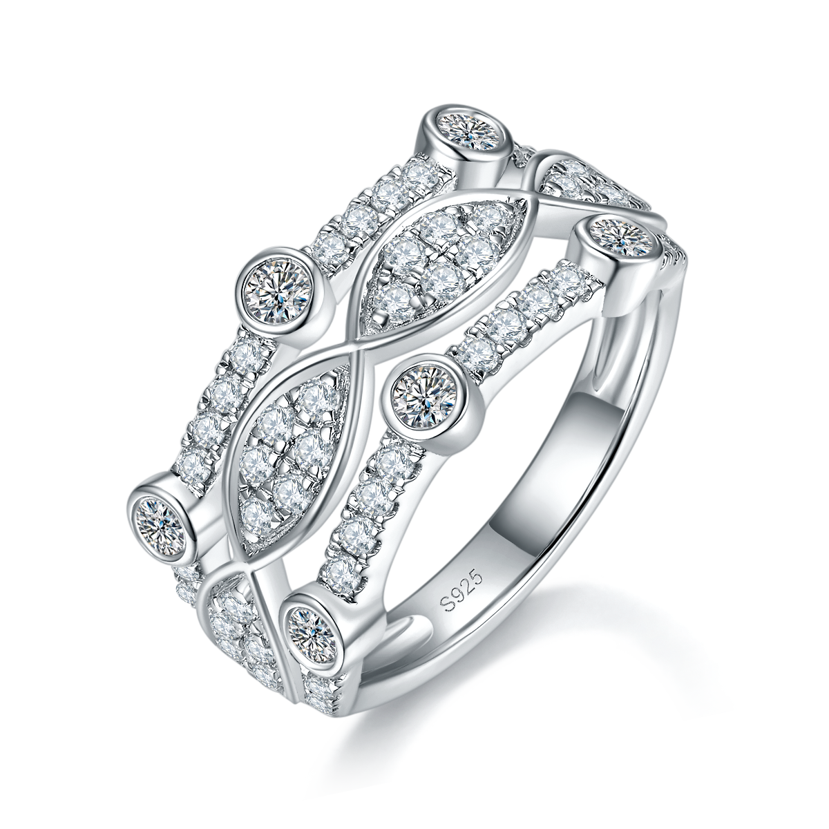 星穹花窗排戒女戒S925银镀白金定制选款主石莫桑钻0.96ct