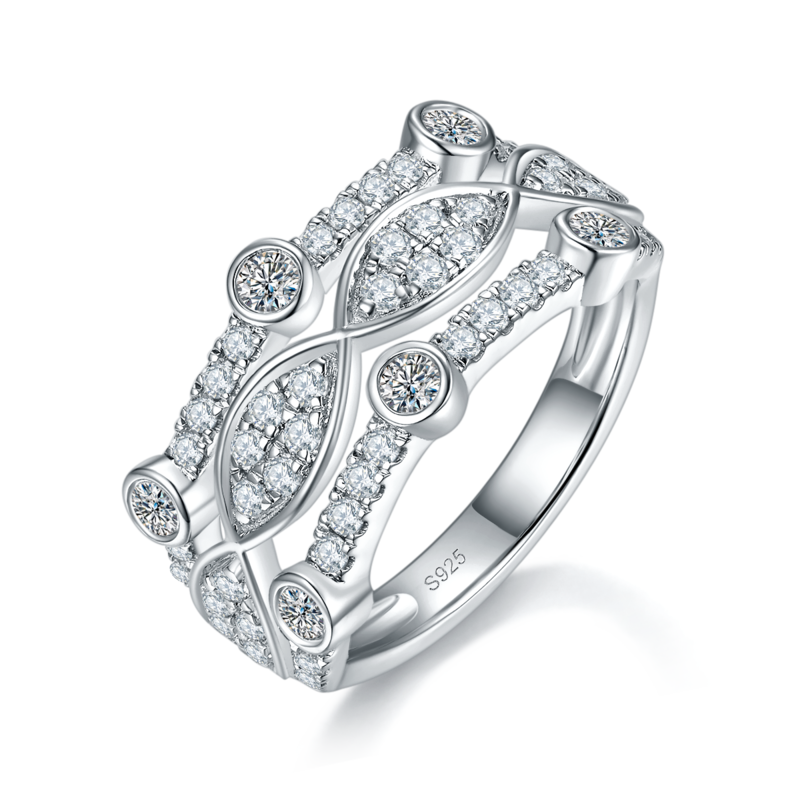 星穹花窗排戒Women's RingS925银镀白金定制选款主石Moissanite0.96ct