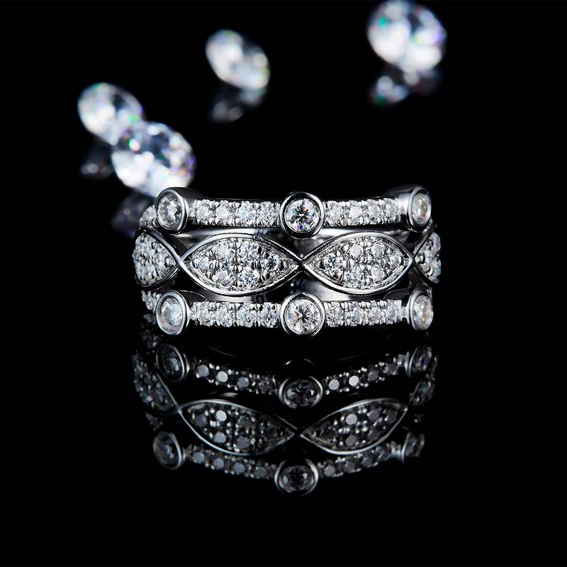 星穹花窗排戒Women's RingS925银镀白金定制选款主石Moissanite0.96ct