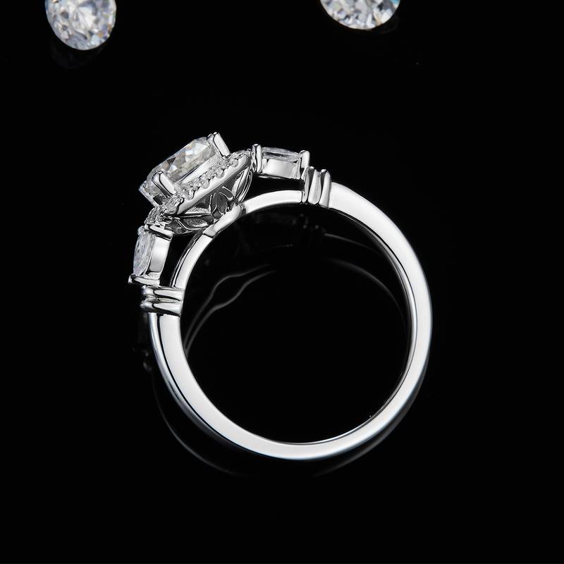 三石款方包Women's RingS925银镀白金定制选款主石Moissanite1.0ct/副石高碳钻
