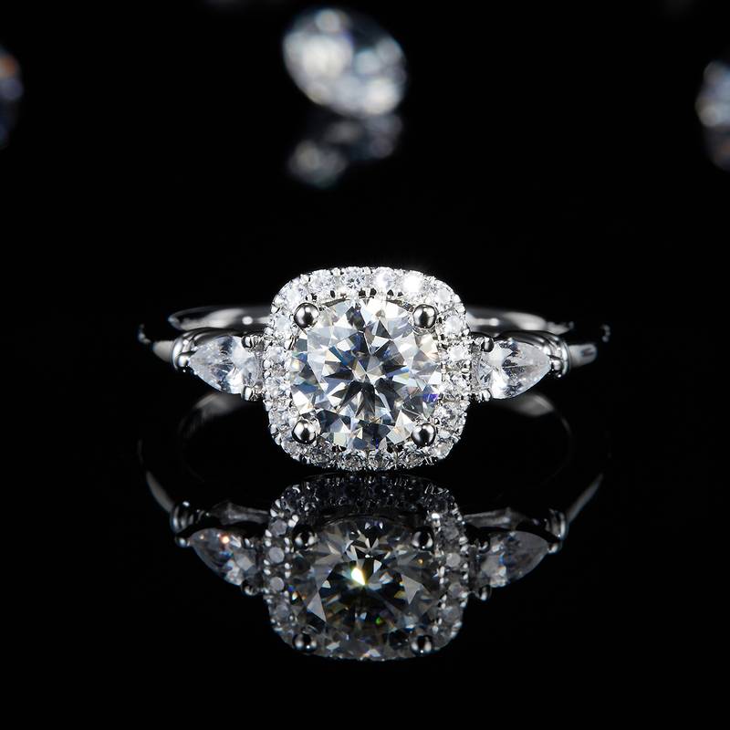 三石款方包Women's RingS925银镀白金定制选款主石Moissanite1.0ct/副石高碳钻