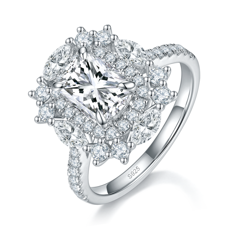高贵奢华求婚女戒S925银镀白金定制选款主石莫桑钻2.0ct/副石高碳钻