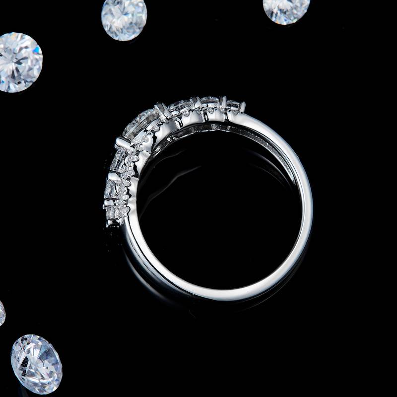微镶七石Women's RingS925银镀白金定制选款主石Moissanite0.5ct/副石高碳钻