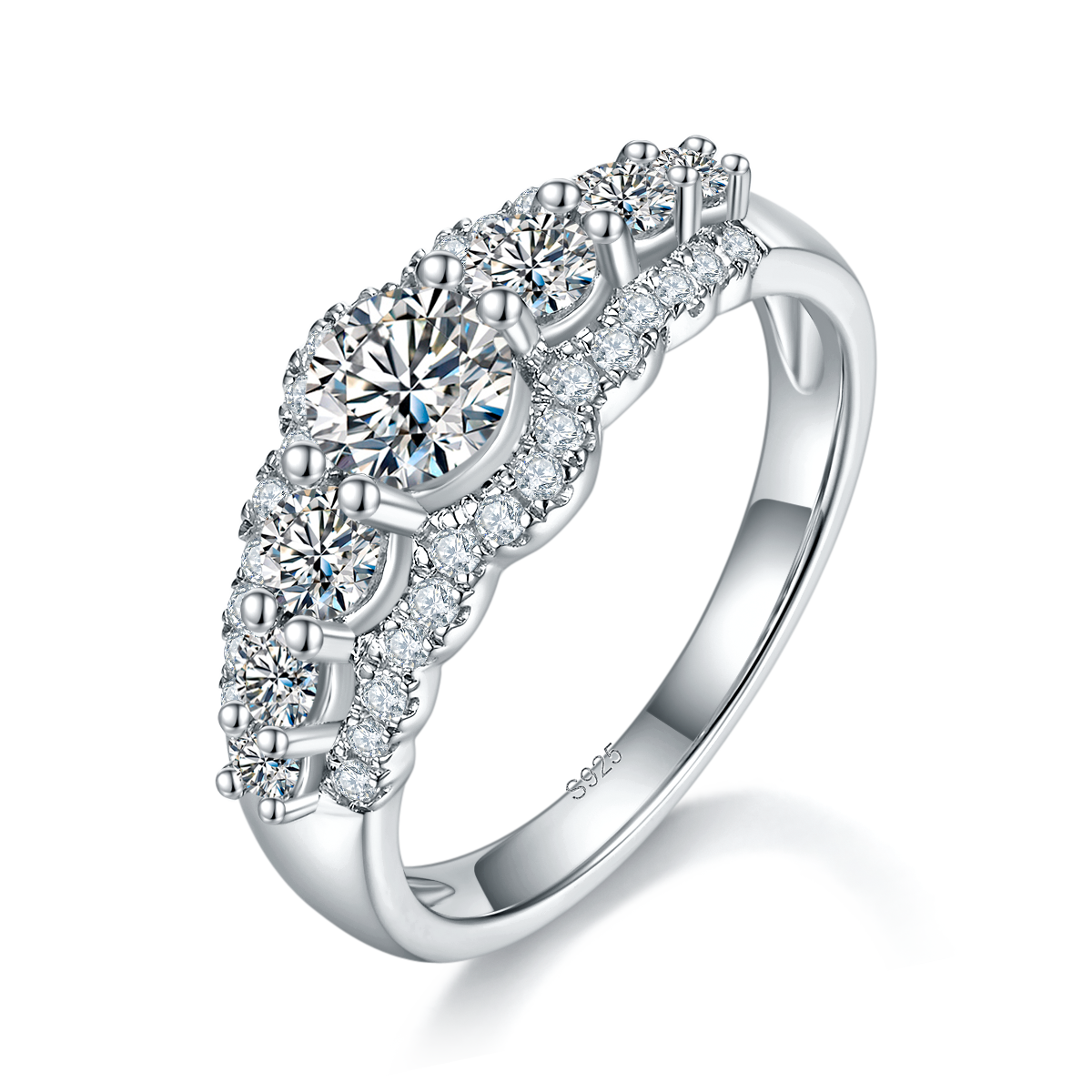Micro inlaid Seven Stone Women's Ring S925 Silver Plated Platinum Customized Selection Main Stone Moissanite 0.5ct/Side Stone Cubic Zirconia