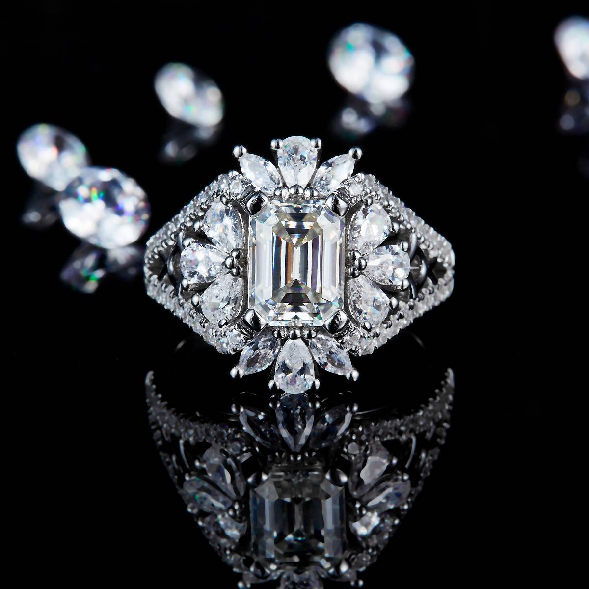 Full Diamond Hollow Square Diamond Women's Ring S925 Silver Plated Platinum Customized Selection Main Stone Moissanite 2.0ct/Side Stone Cubic Zirconia