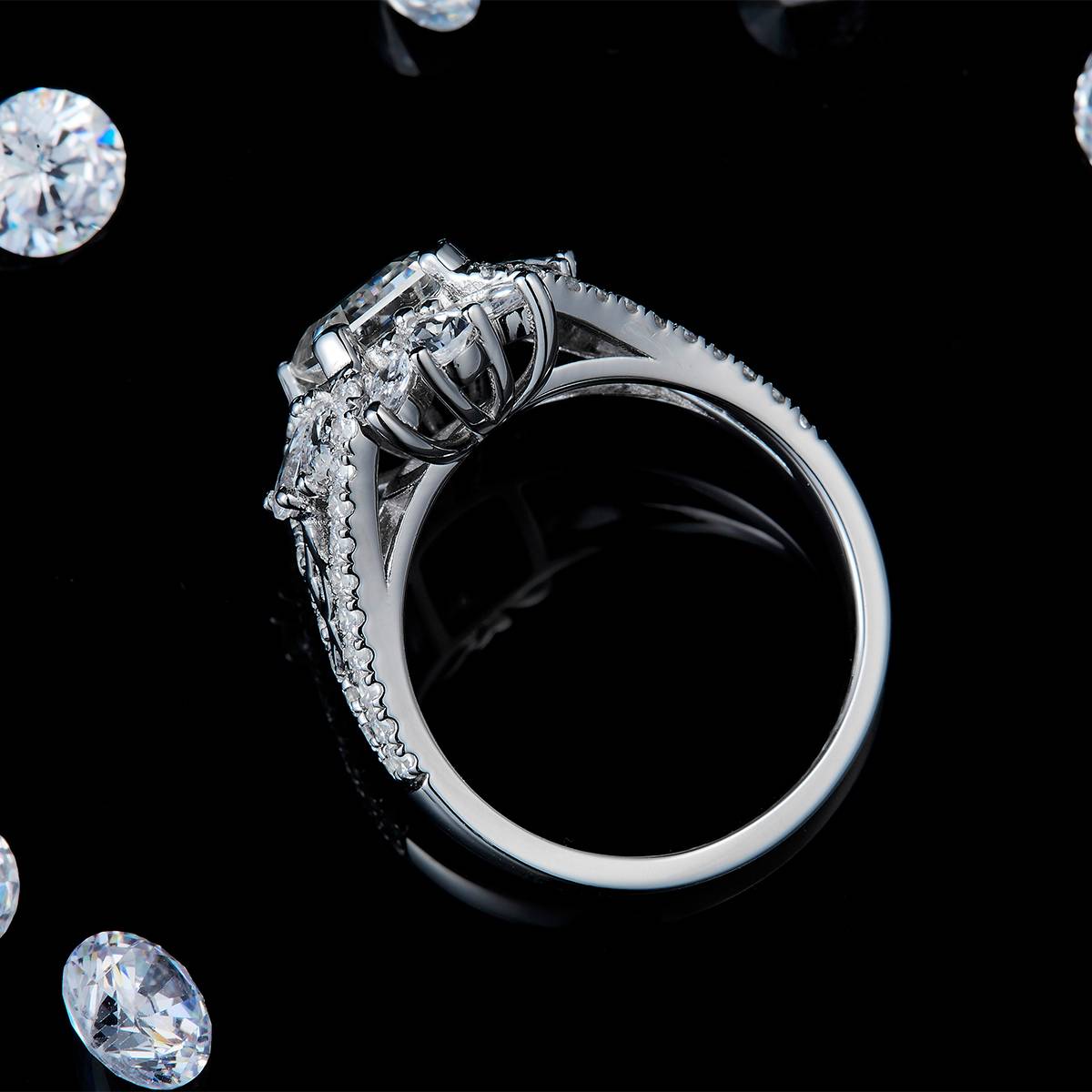 Full Diamond Hollow Square Diamond Women's Ring S925 Silver Plated Platinum Customized Selection Main Stone Moissanite 2.0ct/Side Stone Cubic Zirconia