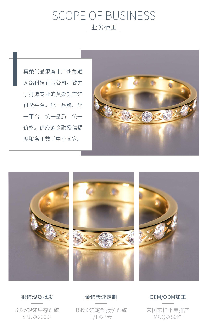 MR0041款S925银镀18K黄金莫桑钻排戒0.42CT - 3