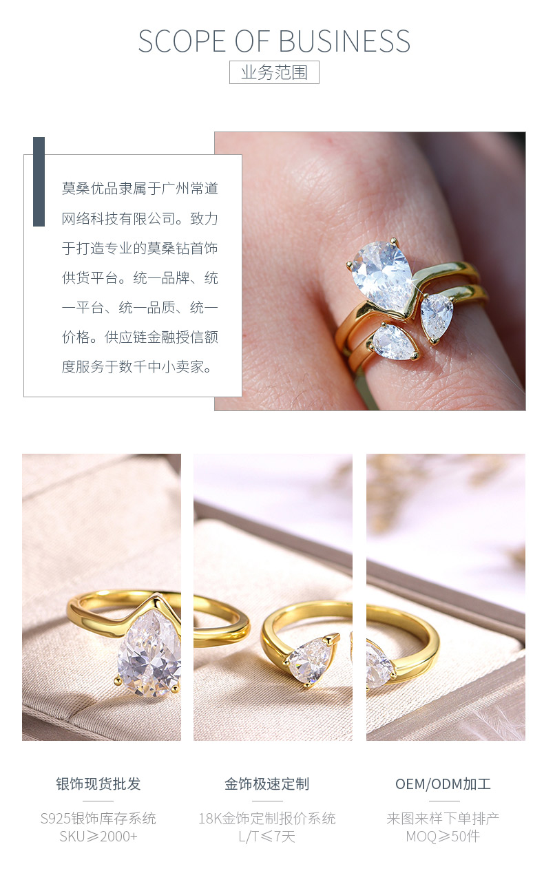 MR0105款S925银镀18K黄金水滴形莫桑钻简约套戒主石9*7mm/1.75CT - 3