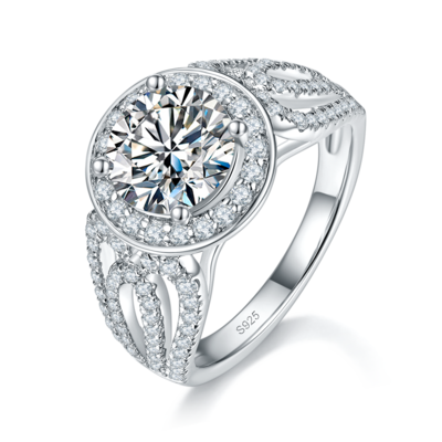爆闪夸张女戒S925银镀白金定制选款主石莫桑钻2.0ct/副石高碳钻