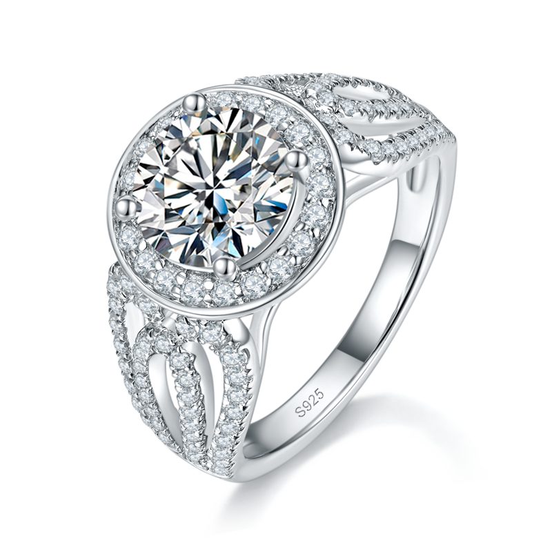 爆闪夸张女戒S925银镀白金定制选款主石莫桑钻2.0ct/副石高碳钻