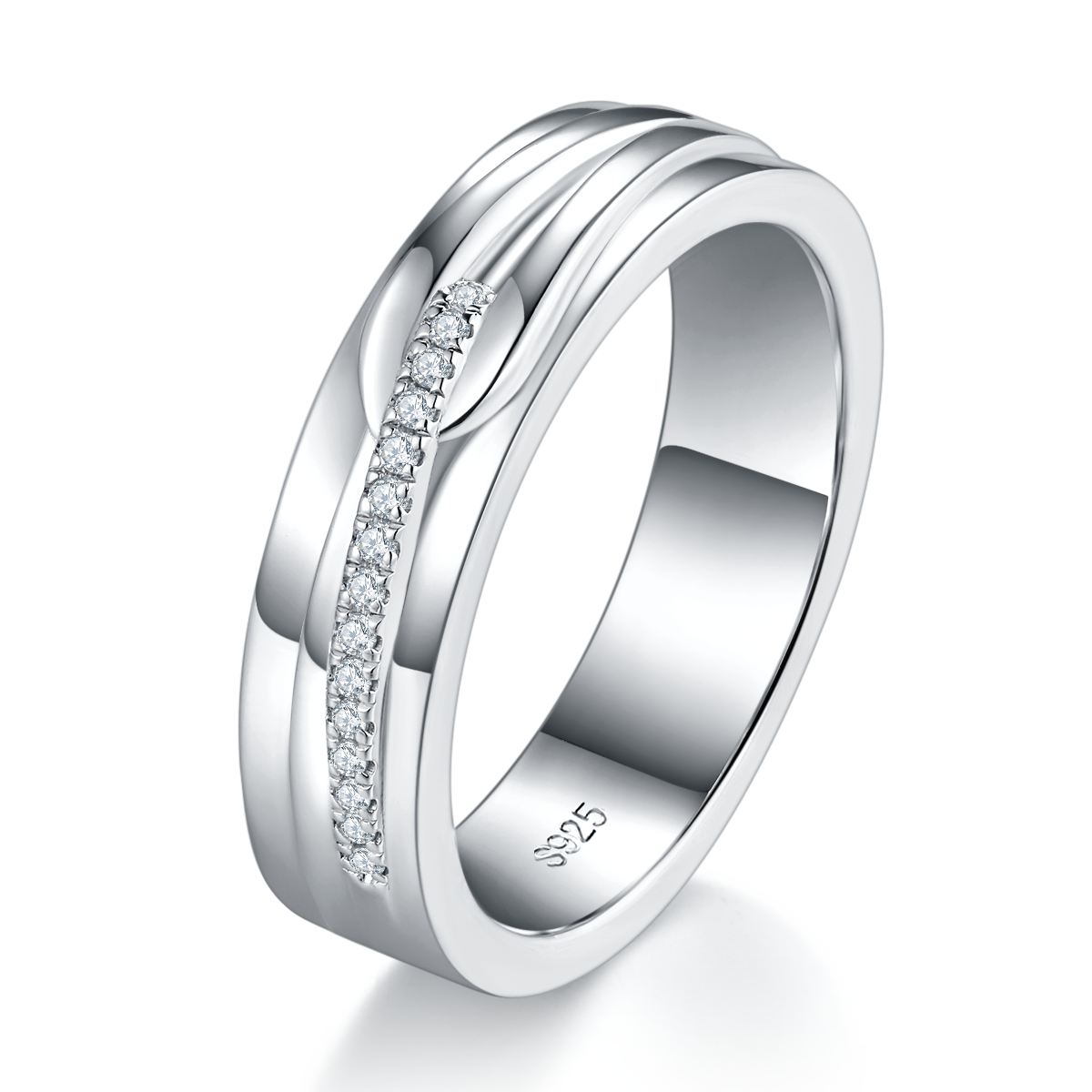 Couple Ring S925 Silver Plated Platinum Customized Selection Moissanite 0.155ct