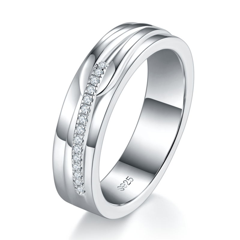 情侣对戒S925银镀白金定制选款莫桑钻0.155ct