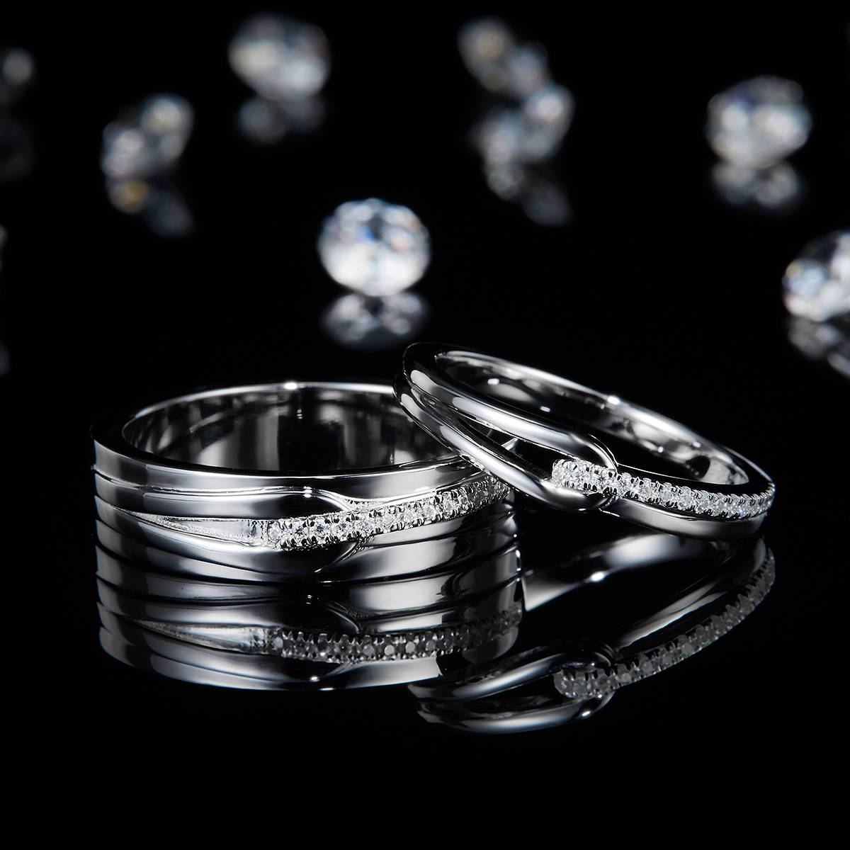 Couple Ring S925 Silver Plated Platinum Customized Selection Moissanite 0.155ct
