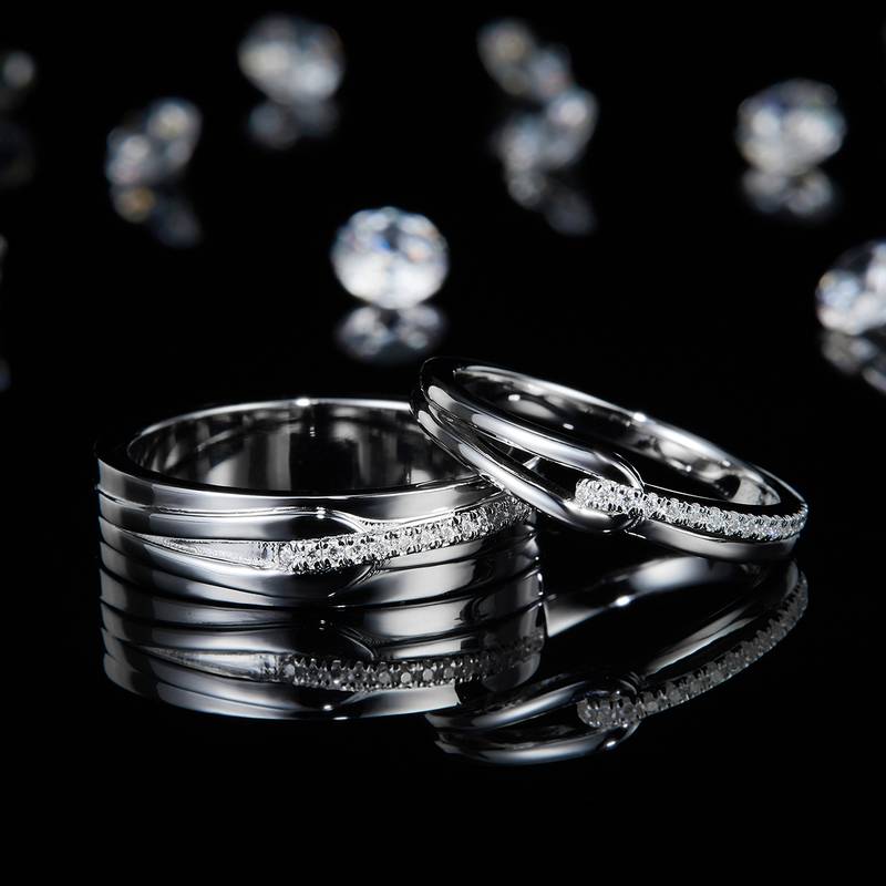 情侣对戒S925银镀白金定制选款莫桑钻0.155ct