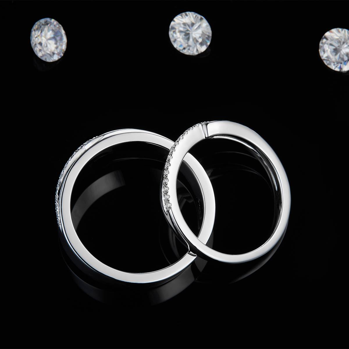 Couple Ring S925 Silver Plated Platinum Customized Selection Moissanite 0.155ct