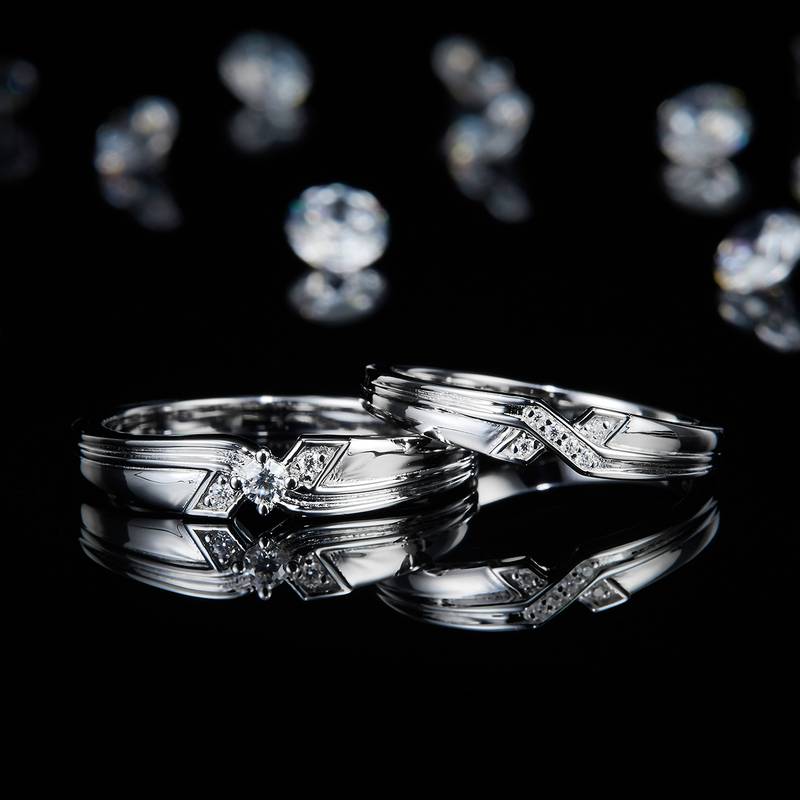 情侣Couple RingS925银镀白金定制选款副石Moissanite0.12ct
