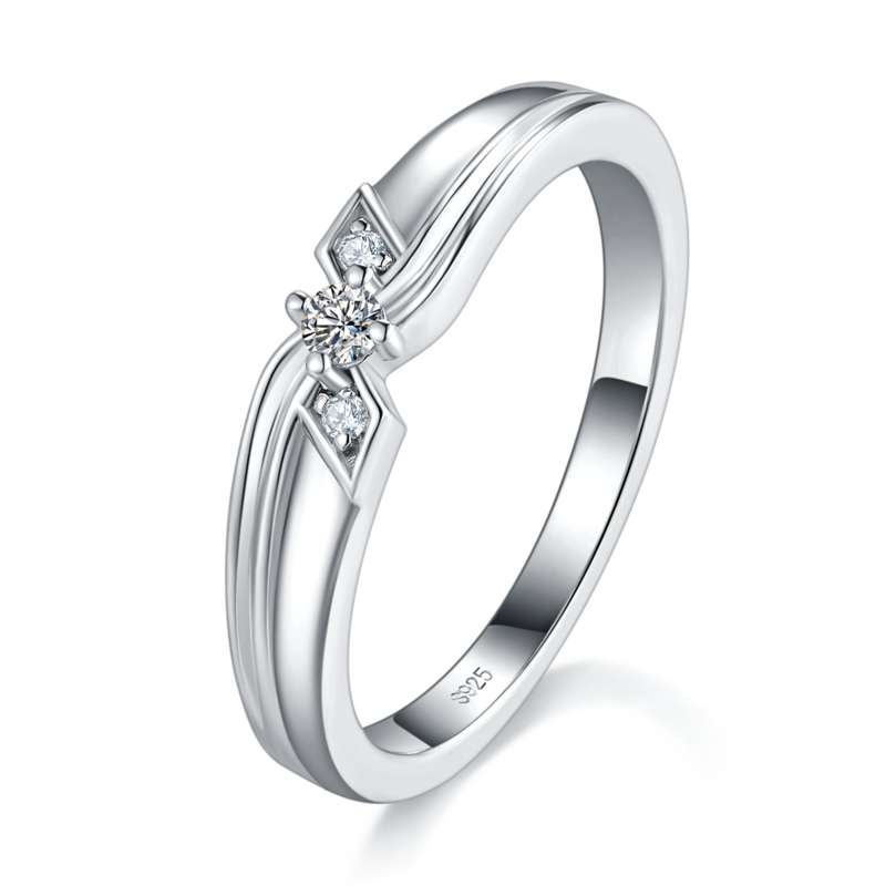 情侣Couple RingS925银镀白金定制选款副石Moissanite0.12ct
