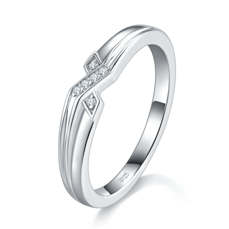 情侣Couple RingS925银镀白金定制选款副石Moissanite0.12ct