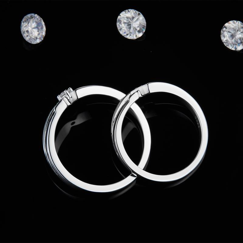 情侣Couple RingS925银镀白金定制选款副石Moissanite0.12ct