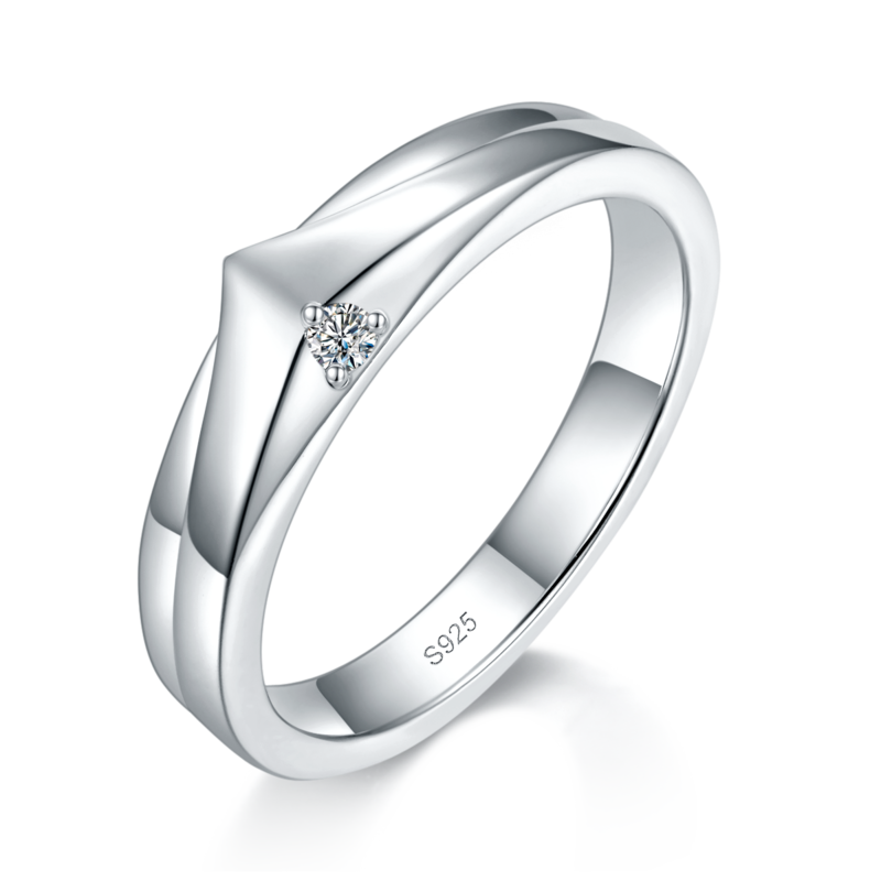 情侣Couple RingS925银镀白金定制选款副石Moissanite0.256ct
