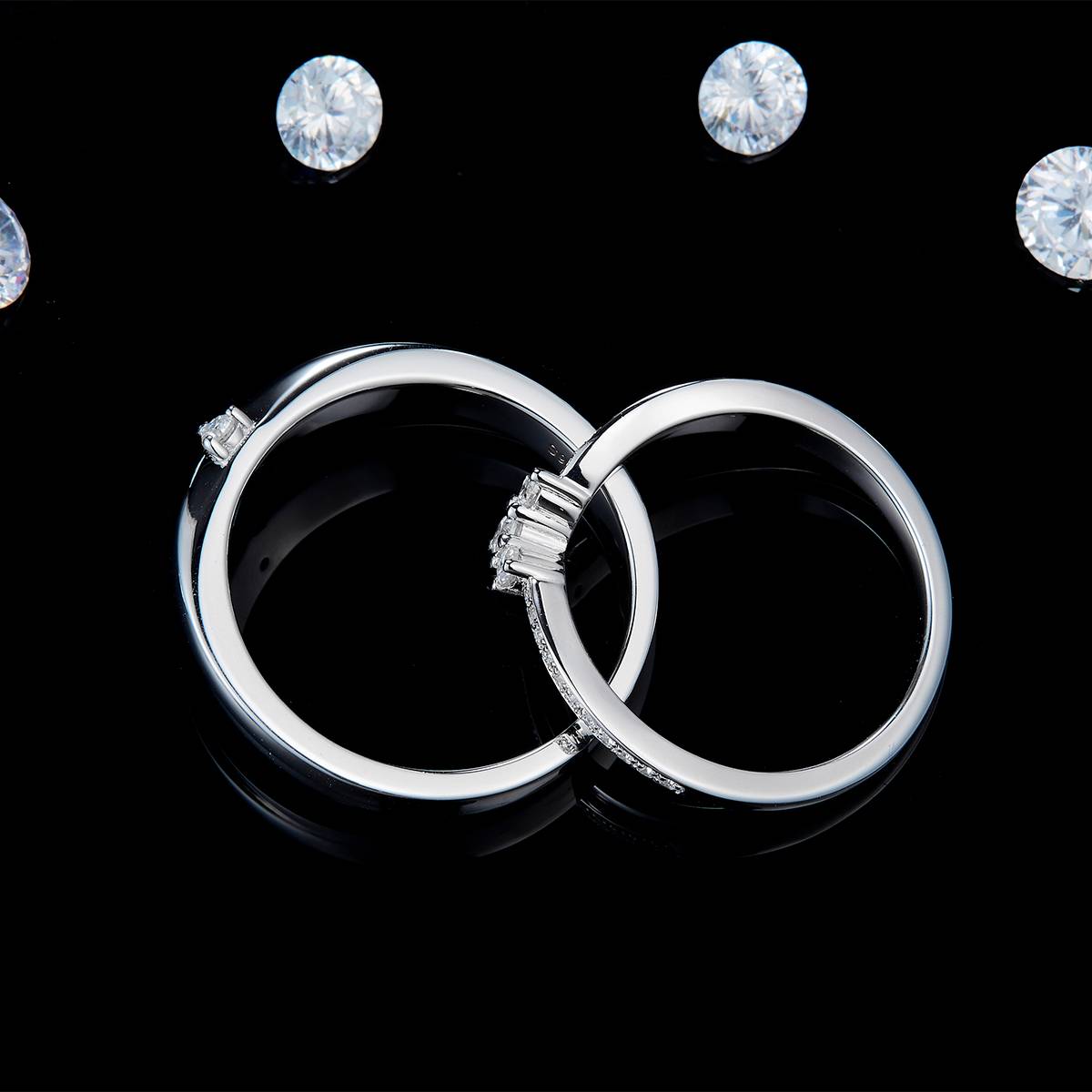 Couple Ring S925 Silver Plated Platinum Customized Selection Side Stone Moissanite 0.256ct