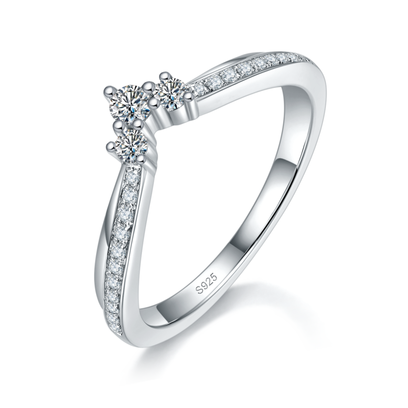 情侣Couple RingS925银镀白金定制选款副石Moissanite0.256ct