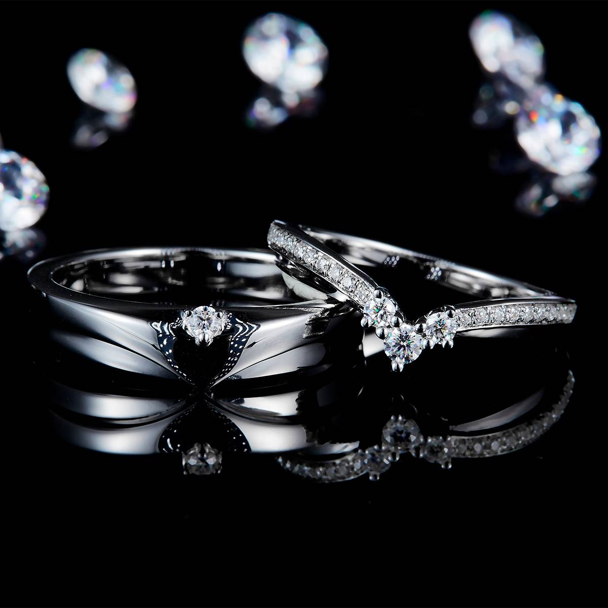 Couple Ring S925 Silver Plated Platinum Customized Selection Side Stone Moissanite 0.256ct