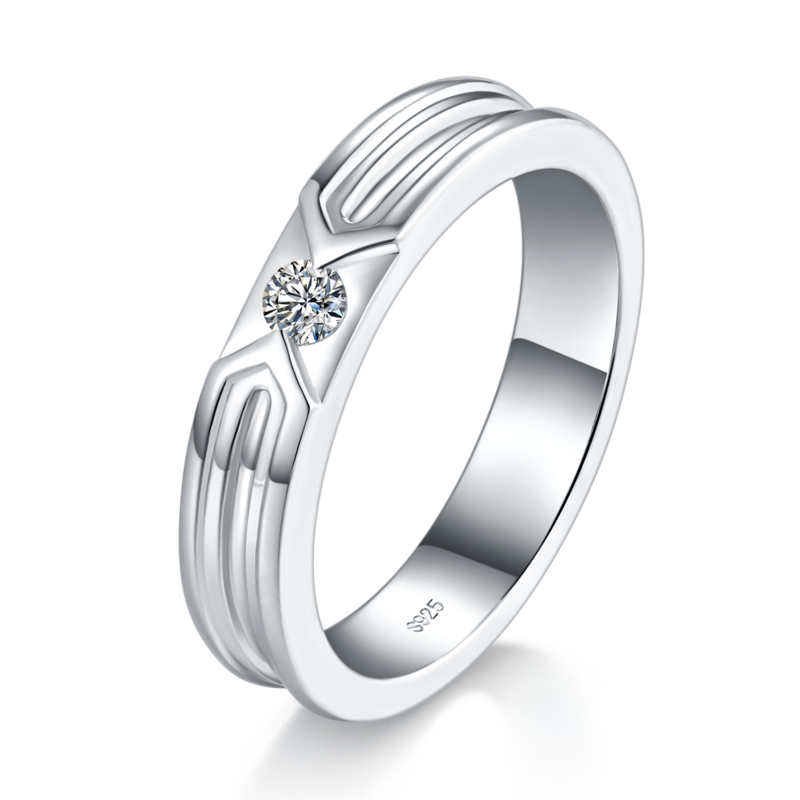 情侣对戒S925银镀白金定制选款副石莫桑钻0.4ct