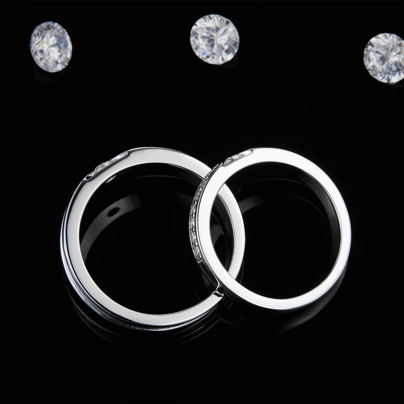 情侣对戒S925银镀白金定制选款副石莫桑钻0.4ct
