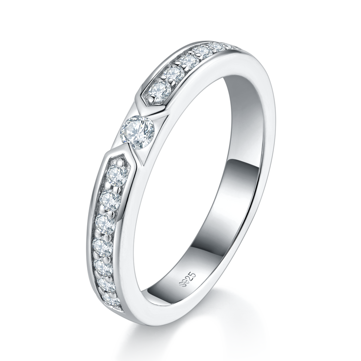 Couple Ring S925 Silver Plated Platinum Customized Selection Side Stone Moissanite 0.4ct