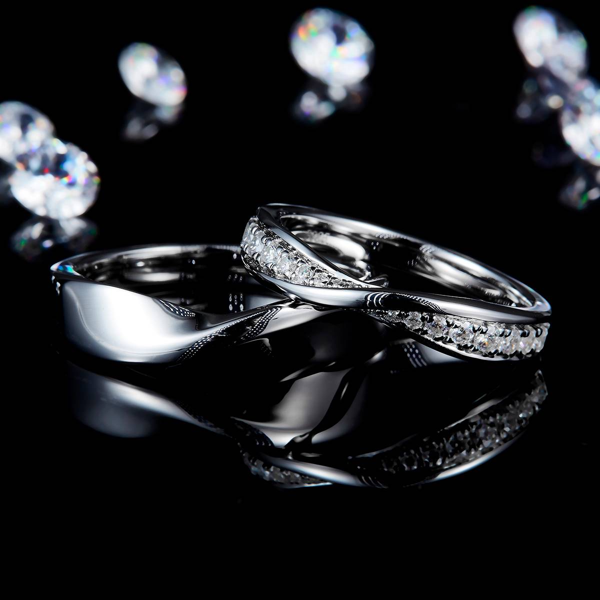 Couple Ring S925 Silver Plated Platinum Customized Selection Side Stone Moissanite 0.32ct