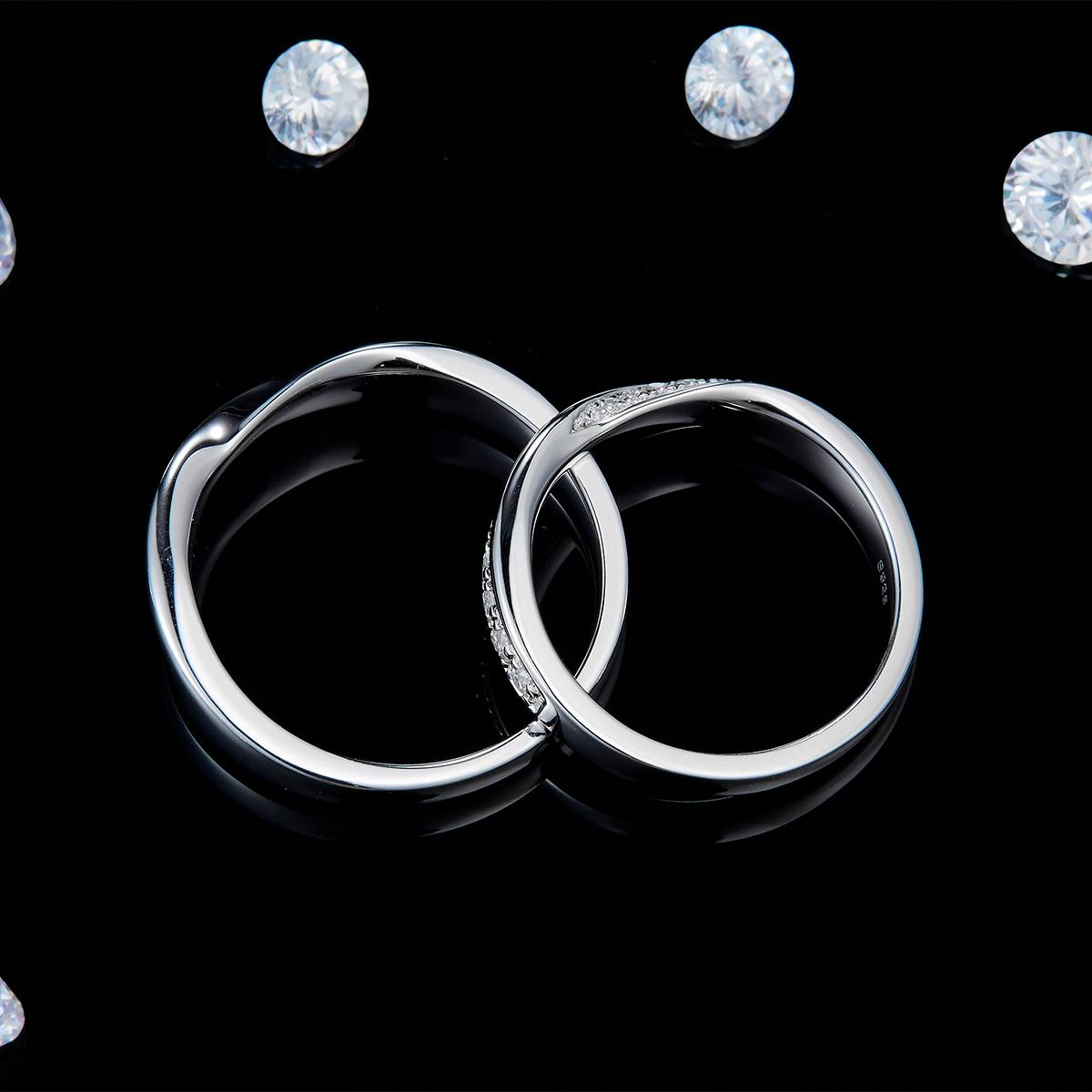 Couple Ring S925 Silver Plated Platinum Customized Selection Side Stone Moissanite 0.32ct