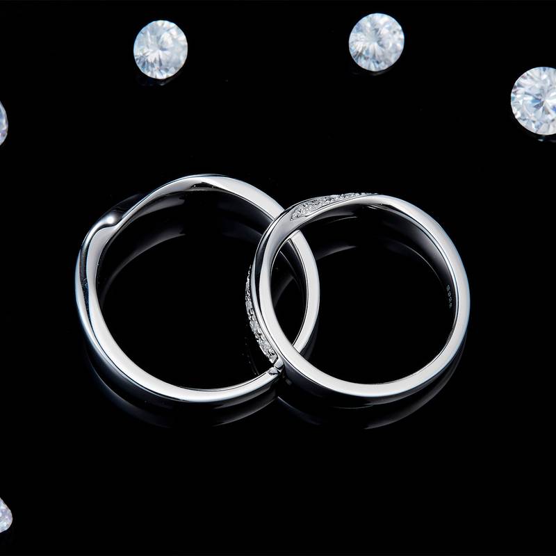 情侣Couple RingS925银镀白金定制选款副石Moissanite0.32ct