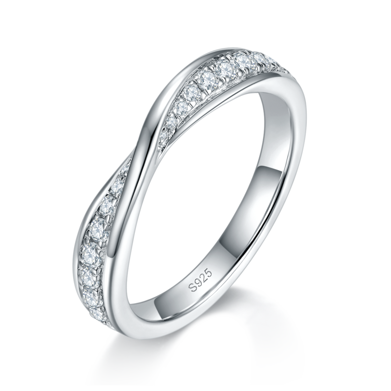 情侣Couple RingS925银镀白金定制选款副石Moissanite0.32ct