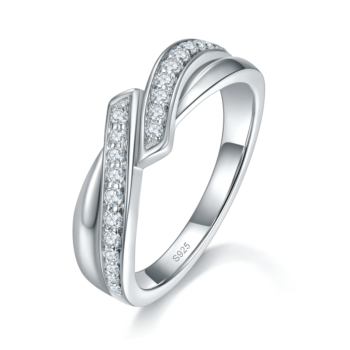 情侣对戒S925银镀白金定制选款副石莫桑钻0.23ct