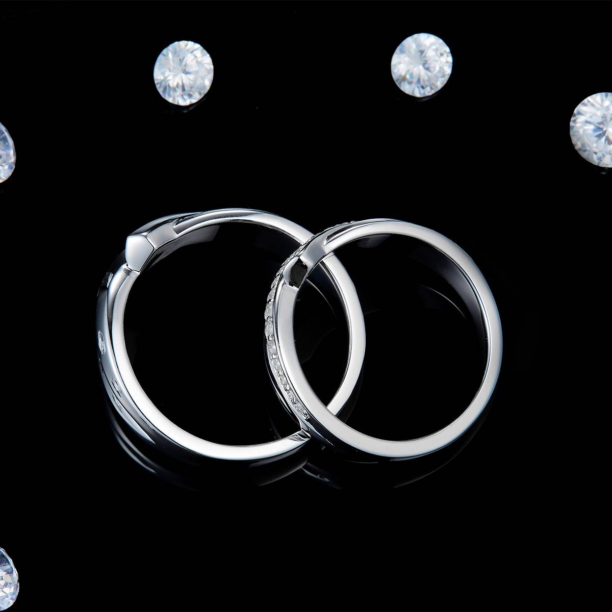 情侣对戒S925银镀白金定制选款副石莫桑钻0.23ct