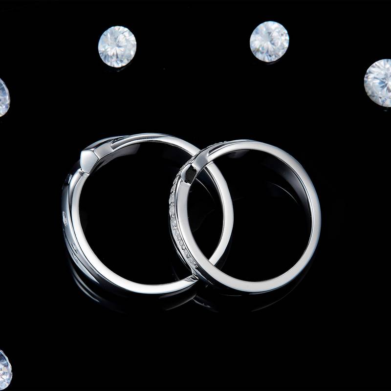 情侣Couple RingS925银镀白金定制选款副石Moissanite0.23ct