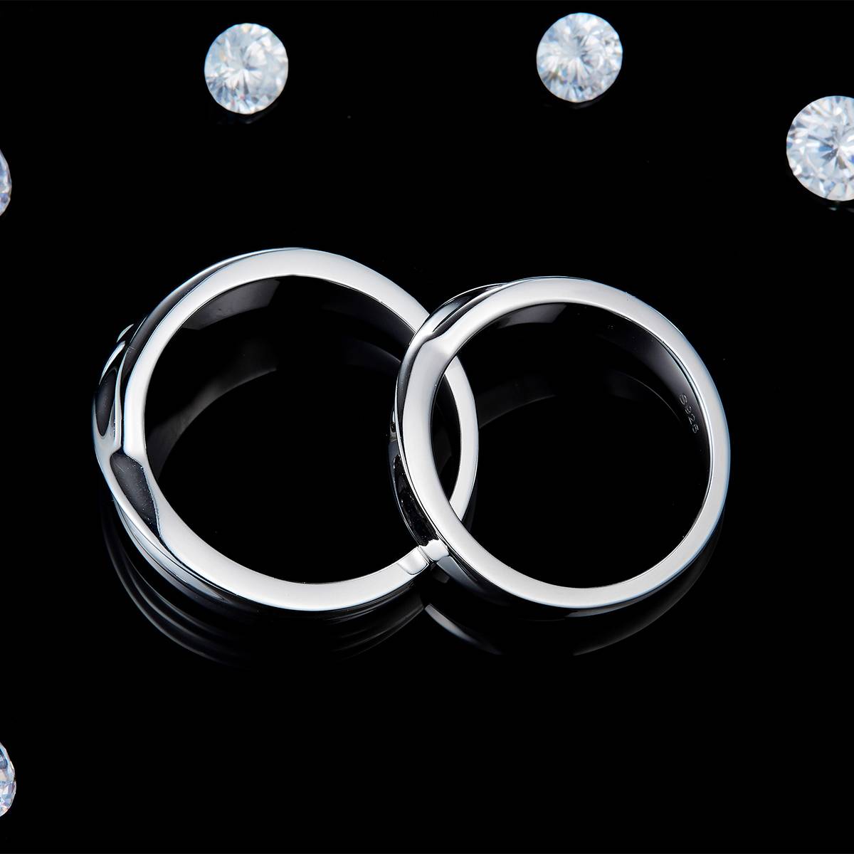 Couple Ring S925 Silver Plated Platinum Customized Selection Side Stone Moissanite 0.03ct