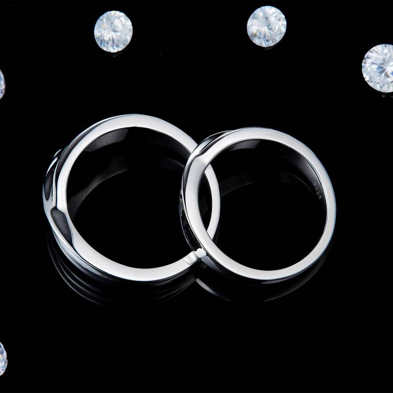 情侣对戒S925银镀白金定制选款副石莫桑钻0.03ct