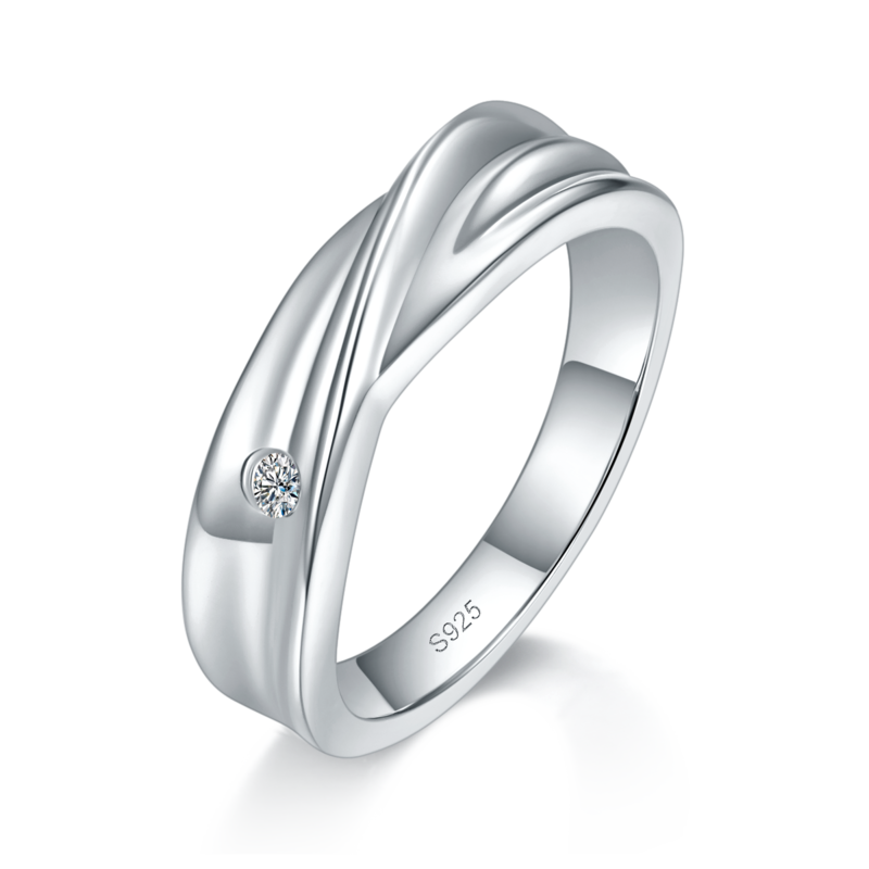 情侣对戒S925银镀白金定制选款副石莫桑钻0.03ct