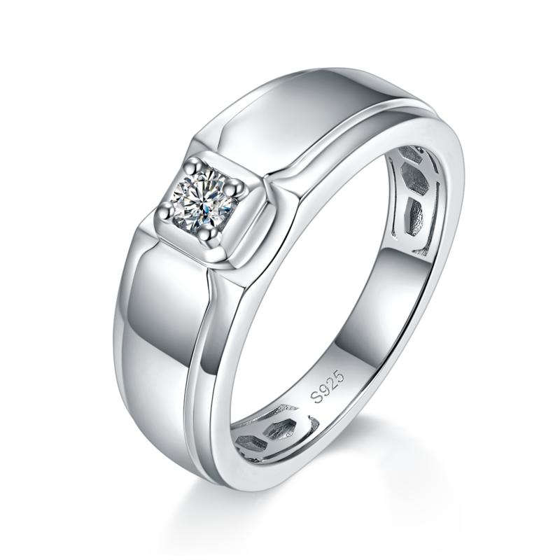情侣Couple RingS925银镀白金定制选款主石Moissanite0.19ct