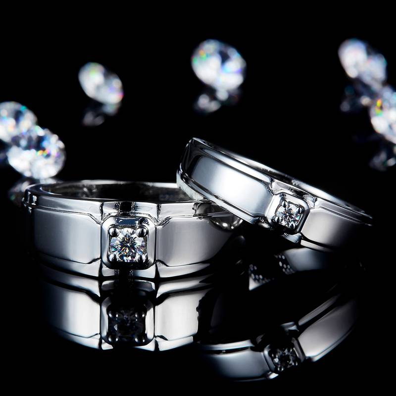 情侣Couple RingS925银镀白金定制选款主石Moissanite0.19ct