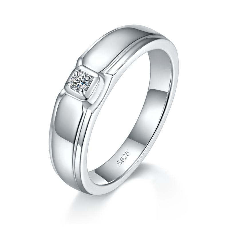 情侣Couple RingS925银镀白金定制选款主石Moissanite0.19ct