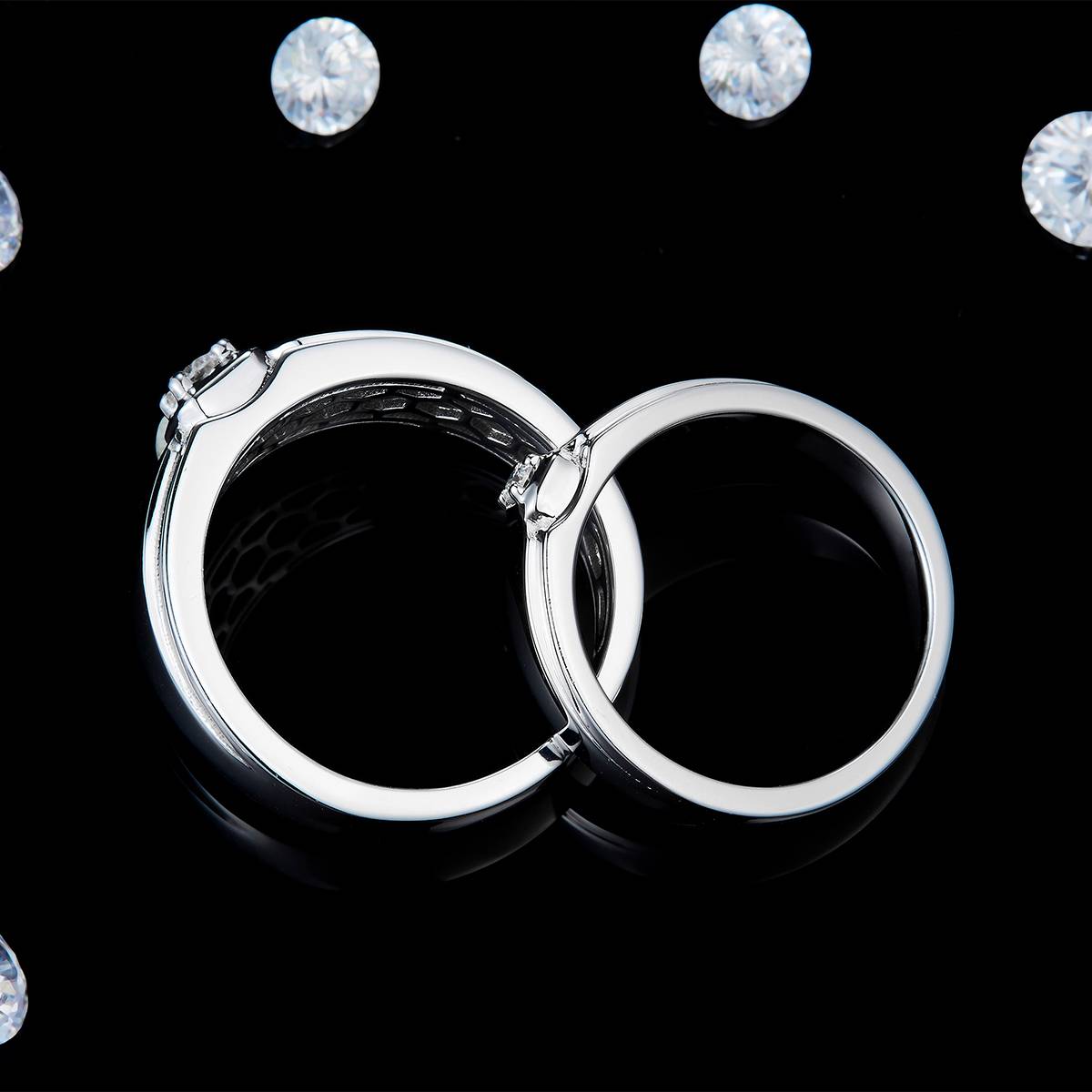 Couple Ring S925 Silver Plated Platinum Customized Selection Main Stone Moissanite 0.19ct