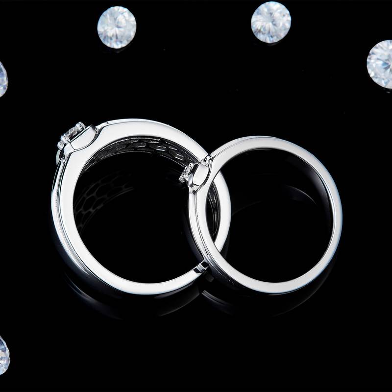 情侣Couple RingS925银镀白金定制选款主石Moissanite0.19ct