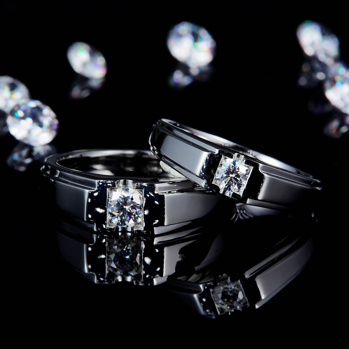 Couple Ring S925 Silver Plated Platinum Customized Selection Main Stone Moissanite 0.65ct
