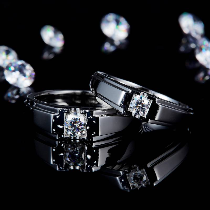 情侣Couple RingS925银镀白金定制选款主石Moissanite0.65ct