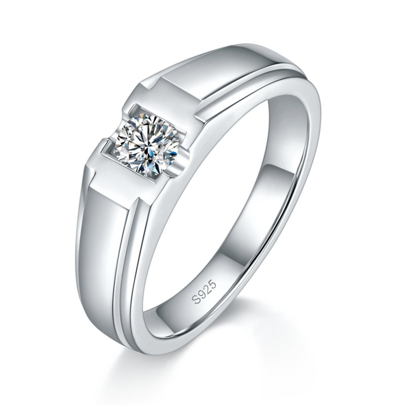 情侣Couple RingS925银镀白金定制选款主石Moissanite0.65ct