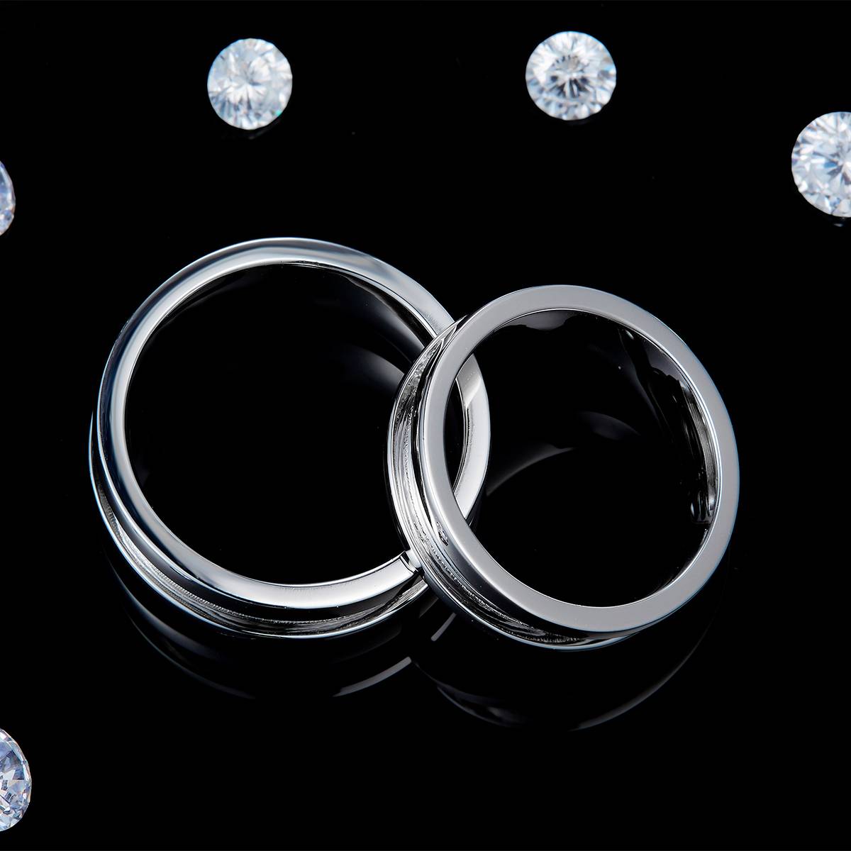 S925银镀白金情侣对戒定制选款主石莫桑钻0.2ct